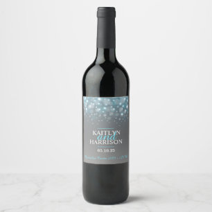 Grey blue aqua bubbles custom wedding wine labels