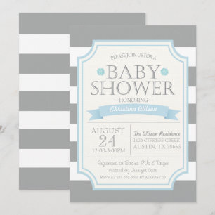 Grey & Blue Baby Shower Invitation