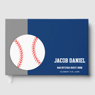 Grey Blue Baseball Bar Mitzvah Guest Book