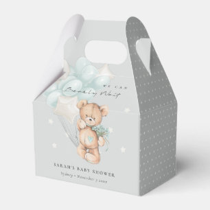Grey Blue Bearly Wait Bear Balloon Baby Shower Favor Box