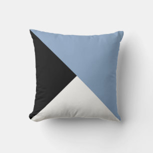 Grey Blue, Black and White Diagonal Colour Block Throw Pillow