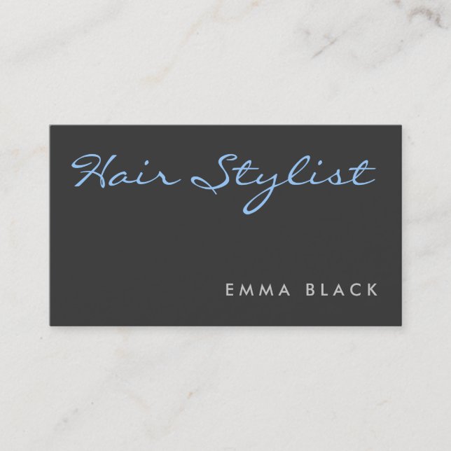 Grey Blue Calligraphy Hair Stylist Salon Spa Business Card (Front)