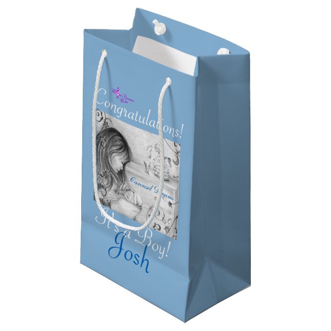 Grey & Blue Carousel Dreams Custom Small Gift Bag (Front Angled)