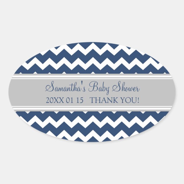 Grey Blue Chevron Baby Shower Favour Stickers (Front)