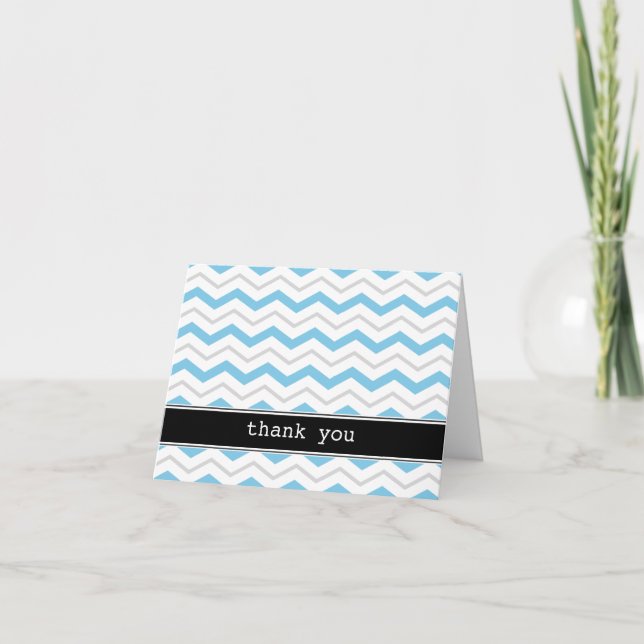 Grey & Blue Chevron custom Thank You Cards (Front)