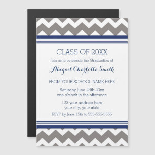 Grey Blue Chevron Graduation Party Magnetic Card