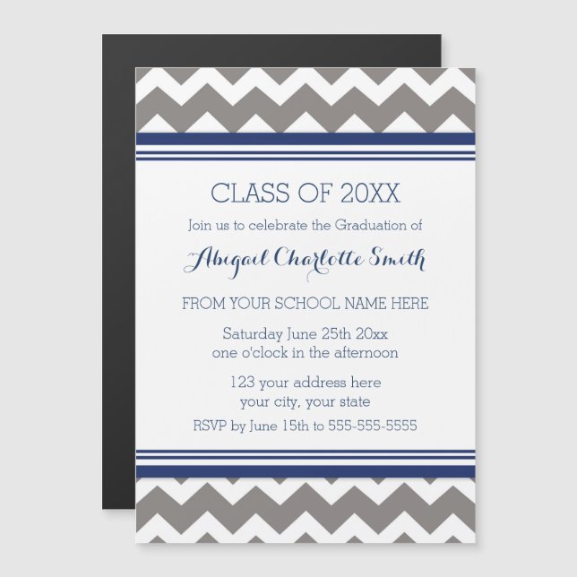 Grey Blue Chevron Graduation Party Magnetic Card (Front/Back)