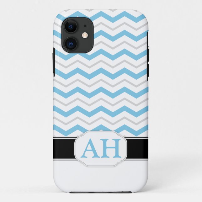 Grey & Blue Chevron Monogram iPhone 5 Case (Back)