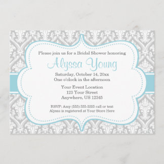 Grey Blue Damask Invitation