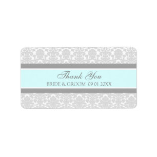 Grey Blue Damask Wedding Labels