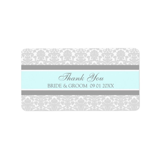 Grey Blue Damask Wedding Labels (Front)