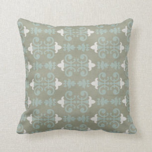 Grey & Blue Decorative Damask Throw Pillow