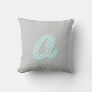 Grey Blue Dots Letter A Throw Pillow