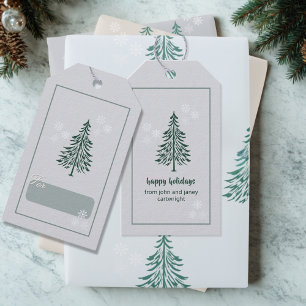 Grey-Blue Evergreen Tree Gift Tags – Set of 10