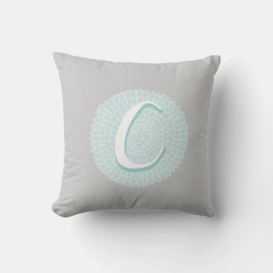 Grey Blue Floral Letter C Throw Pillow