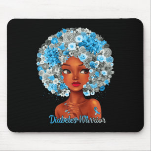 Grey Blue Flowers Afro Hair Black Woman Diabetes W Mouse Pad