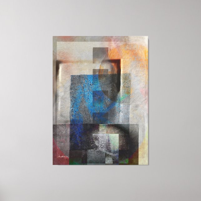 Grey & Blue Geometric Industrial Grunge Art 6 Canvas Print (Front)