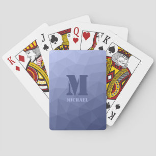 Grey blue geometric mesh pattern Monogram Playing Cards
