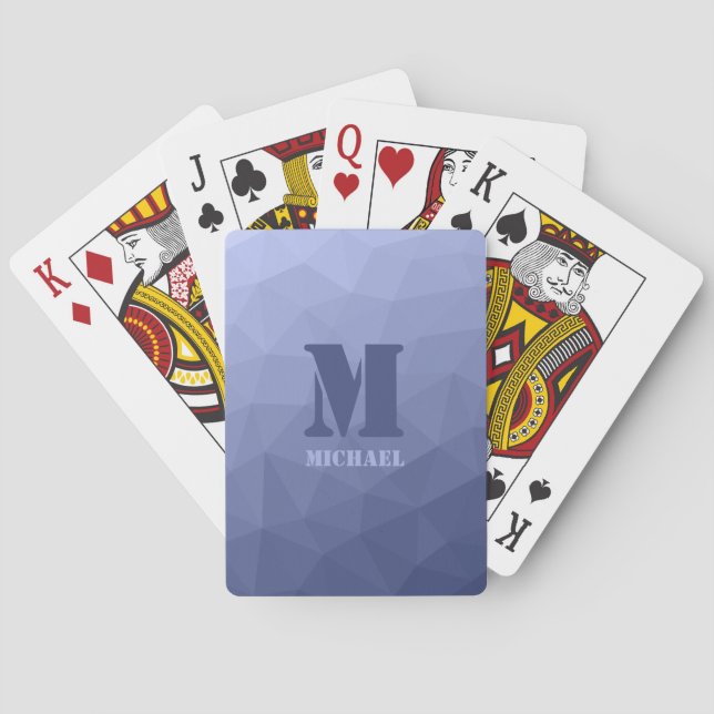Grey blue geometric mesh pattern Monogram Playing Cards (Back)