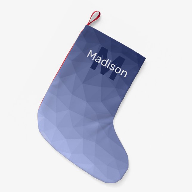 Grey blue geometric mesh pattern Monogram Small Christmas Stocking (Front (Hanging))