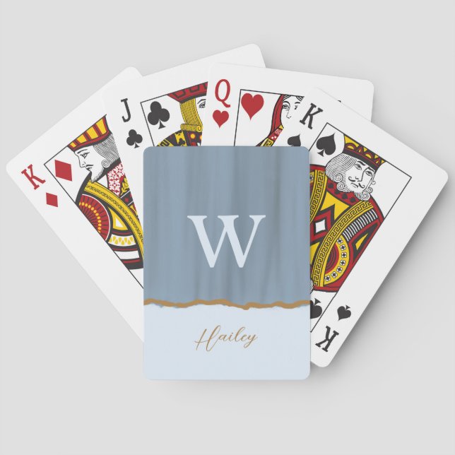 Grey Blue Gold Luxury Monogram Playing Cards (Back)