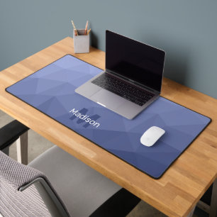 Grey blue gradient geometric mesh pattern Monogram Desk Mat