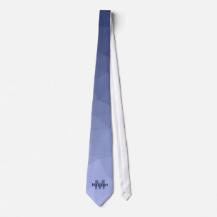 Grey blue gradient geometry mesh pattern Monogram Tie