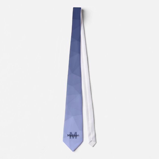 Grey blue gradient geometry mesh pattern Monogram Tie (Front)