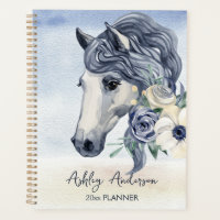 Grey blue horse with flowers personalized name