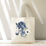 Grey blue horse with flowers personalized name tote bag<br><div class="desc">Grey blue horse with flowers personalized name tote bag.</div>