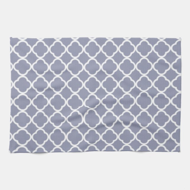 Grey-Blue Moroccan Quatrefoil Kitchen Towel (Horizontal)