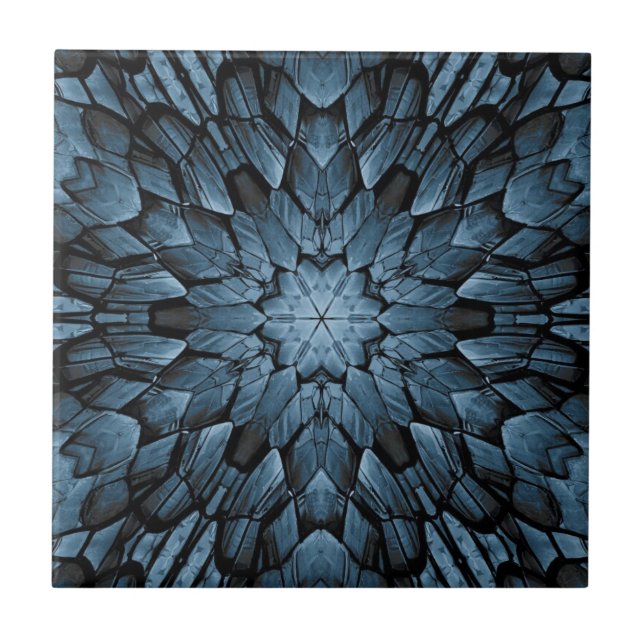 Grey blue pointed star geometric stone mosaic  tile (Front)