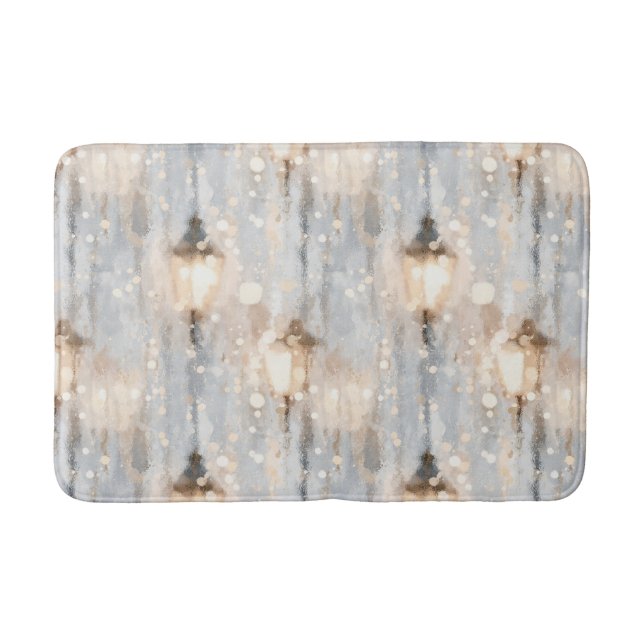 Grey Blue Rainy Day Lantern Bath Mat (Front)