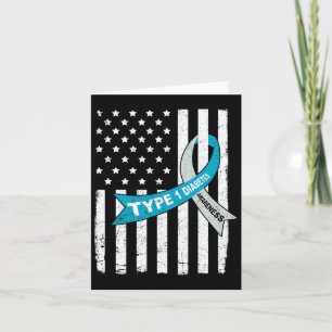 Grey Blue Ribbon American Flag Type 1 Diabetes Awa Card