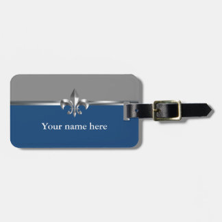 Grey Blue Silver Fleur de Lis Luggage Tag
