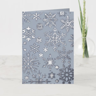 Grey & Blue Silver Snowflake Christmas Foil Greeting Card