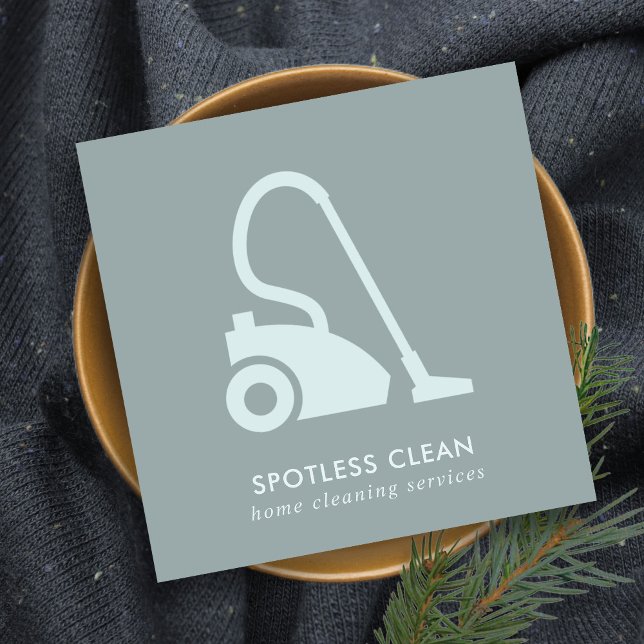 GREY BLUE SIMPLE VACUUM CLEANER CLEANING SERVICE SQUARE BUSINESS CARD (Creator Uploaded)