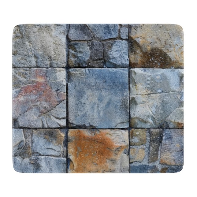 Grey Blue Stone Tile Pattern Cutting Board (Front)