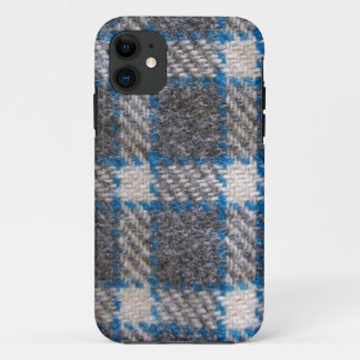 Grey & blue Tartan material iPhone 11 Case