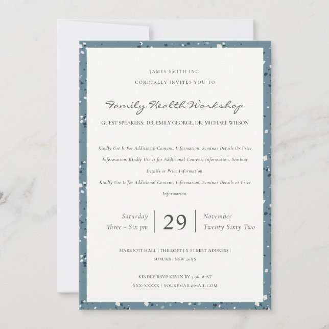 Grey Blue Terrazzo Pattern Workshop Event Invite (Front)