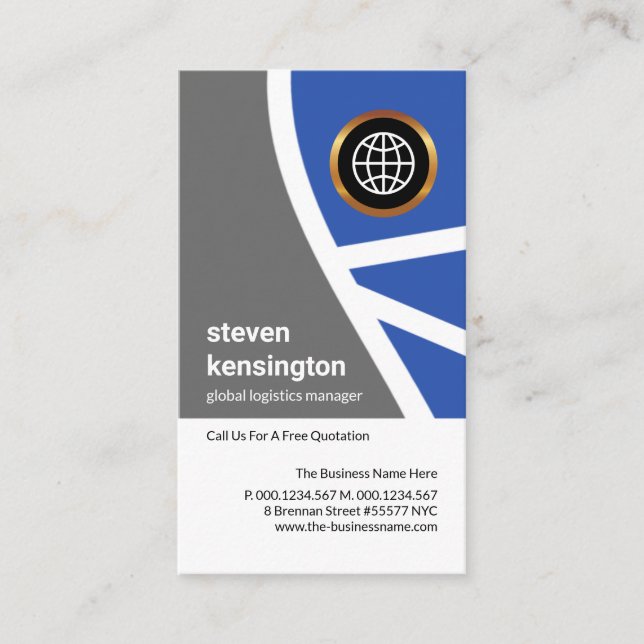 Grey Blue Topography Routes Logistics Transport Business Card (Front)