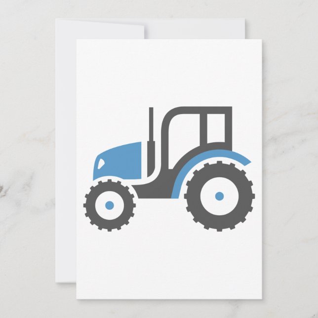Grey Blue Tractor Invitation (Front)