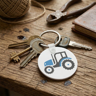 Grey Blue Tractor Keychain
