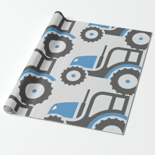 Grey Blue Tractor Wrapping Paper