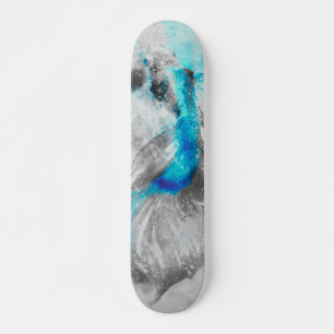 Grey Blue Turquoise Watercolor Betta Fish  Skateboard