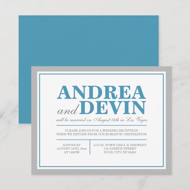 Grey & Blue Wedding Reception ONLY Invitations (Front/Back)