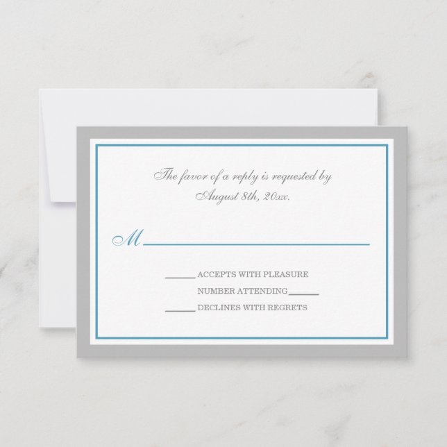 Grey & Blue Wedding Reception RSVP Cards (Front)