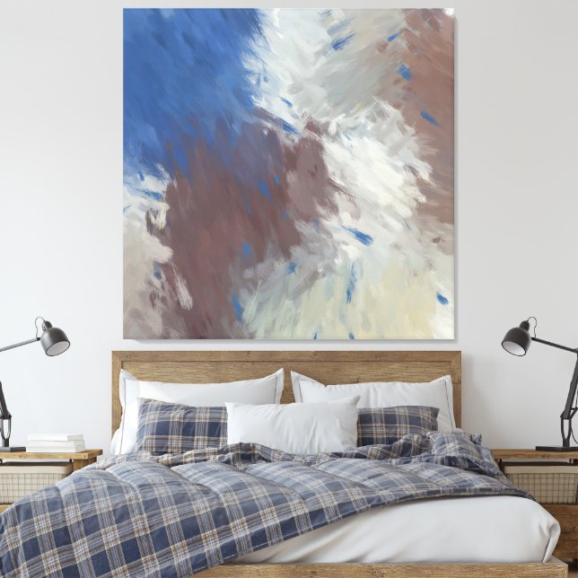  Grey Blue White Abstract Brushstrokes Canvas Print (Insitu(Bedroom))