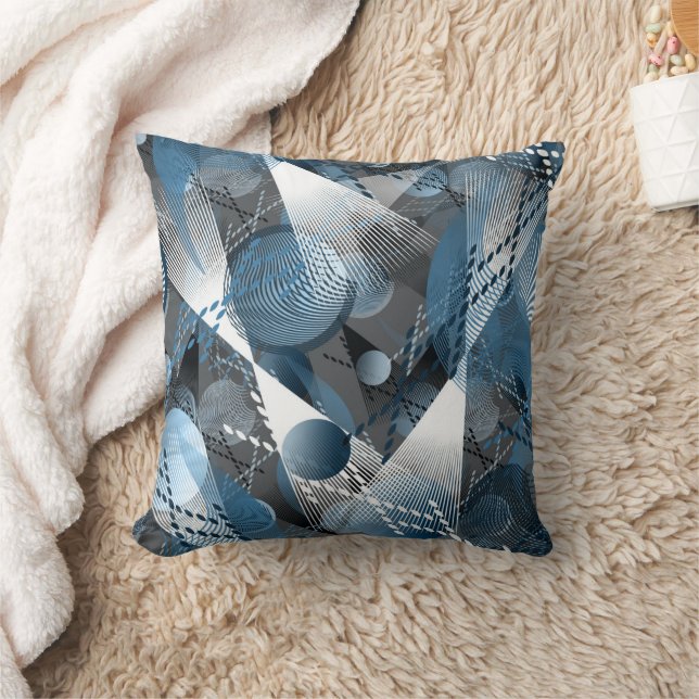 Grey, blue, white abstract pattern. throw pillow (Blanket)