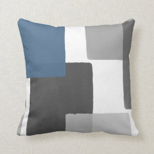 Grey Blue White Geometric Modern Minimalist Throw Pillow
